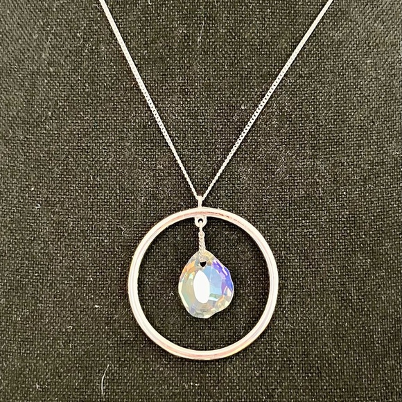Swarovski Silver Teardrop Crystal Pendant in Circle Halo Sparkle Gift Minimalist - Picture 3 of 16